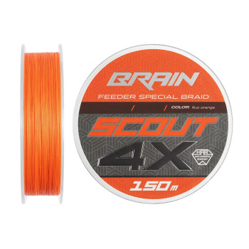 Шнур тонучий Brain Scout 4X 150м Fluoro Orange 0,148мм